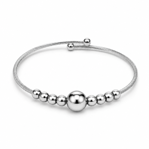 Bracelete Feminino Cabo de Aço com Esferas em Aço Inoxidável 316L