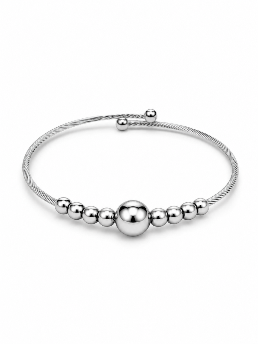 Eternos Acessórios - Bracelete Feminino Cabo de Aço com Esferas em Aço Inoxidável 316L