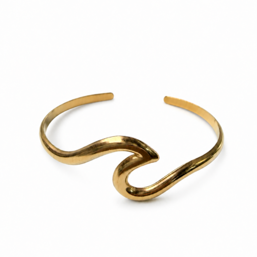 Bracelete Feminino Onda Dourado Ajustável em Aço Inox 316L