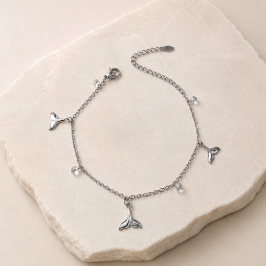 Pulseira Feminina Aço Inox 316L Cauda de Sereia e Zircônea