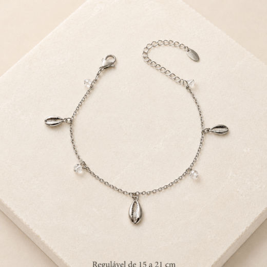Pulseira Feminina Aço Inox 316L Búzios e Zircônia