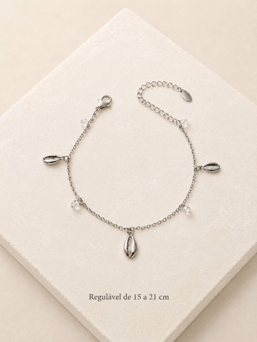 Eternos Acessórios - Pulseira Feminina Aço Inox 316L Búzios e Zircônia Eternos Acessórios - Pulseira Feminina Aço Inox 316L Búzios e Zircônia