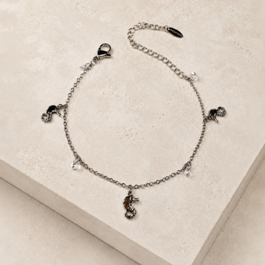 Pulseira Feminina Aço Inox 316L Cavalo Marinho e Zircônea