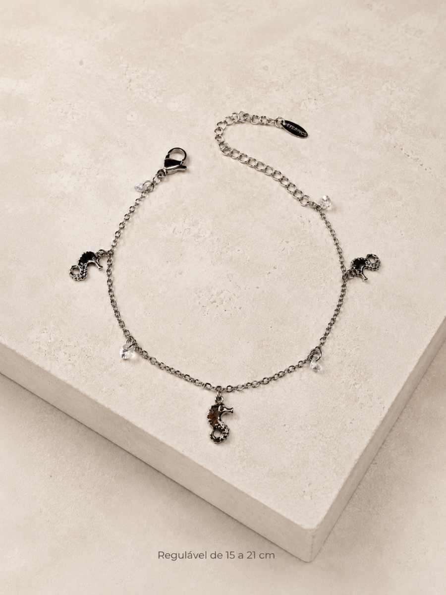 Eternos Acessórios - Pulseira Feminina Aço Inox 316L Cavalo Marinho e Zircônea Eternos Acessórios - Pulseira Feminina Aço Inox 316L Cavalo Marinho e Zircônea