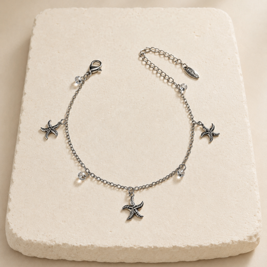 Pulseira Feminina Aço Inox 316L Estrela Marinha e Zircônea
