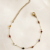 Eternos Acessórios - Pulseira Feminina Bolinha e Pedras Coloridas Dourada em Aço Inox 316L