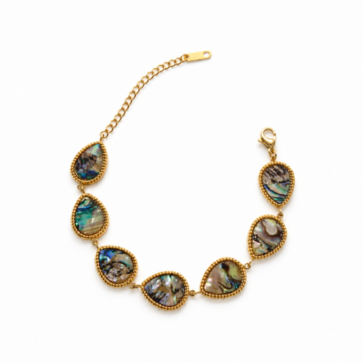 Pulseira Feminina Gotas de Abalone Luxo Dourada em Aço Inox 316L