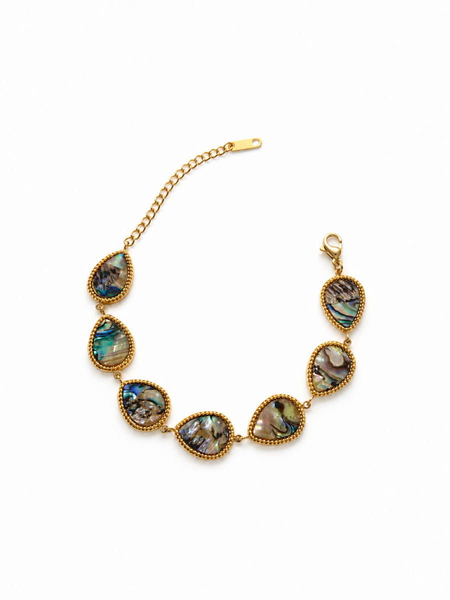 Eternos Acessórios - Pulseira Feminina Gotas de Abalone Luxo Dourada em Aço Inox 316L Eternos Acessórios - Pulseira Feminina Gotas de Abalone Luxo Dourada em Aço Inox 316L