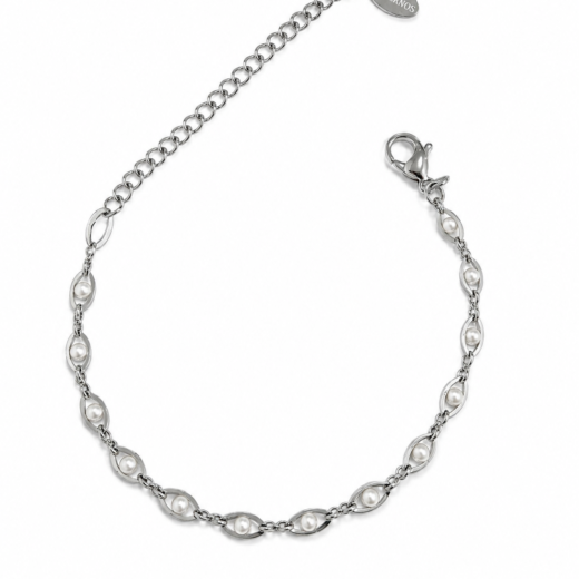 Pulseira Feminina Aço Inox 316L Corrente Pérola