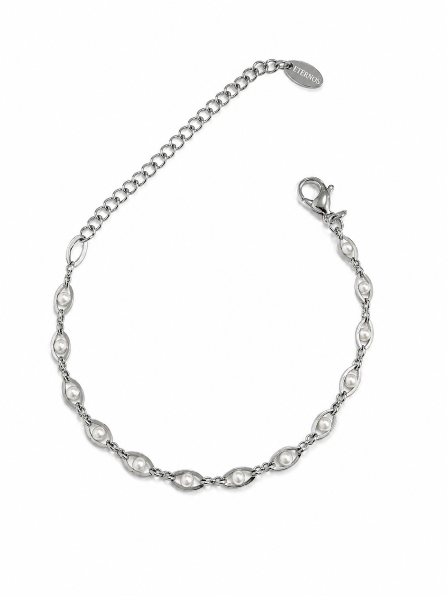 Eternos Acessórios - Pulseira Feminina Aço Inox 316L Corrente Pérola