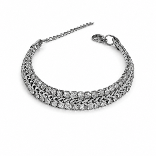 Pulseira Feminina Aço Inox 316L Corrente Zircônea Cravejada