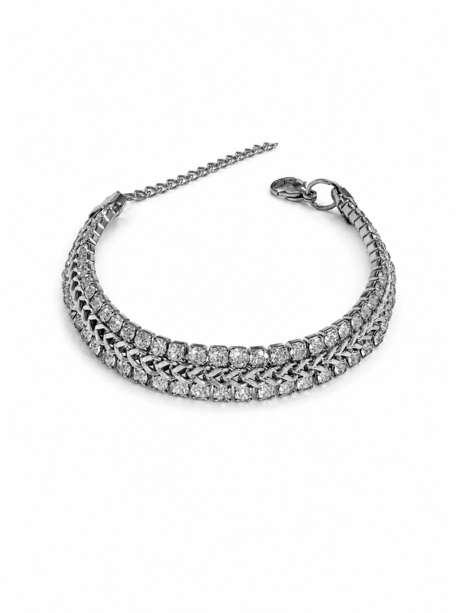 Eternos Acessórios - Pulseira Feminina Aço Inox 316L Corrente Zircônea Cravejada