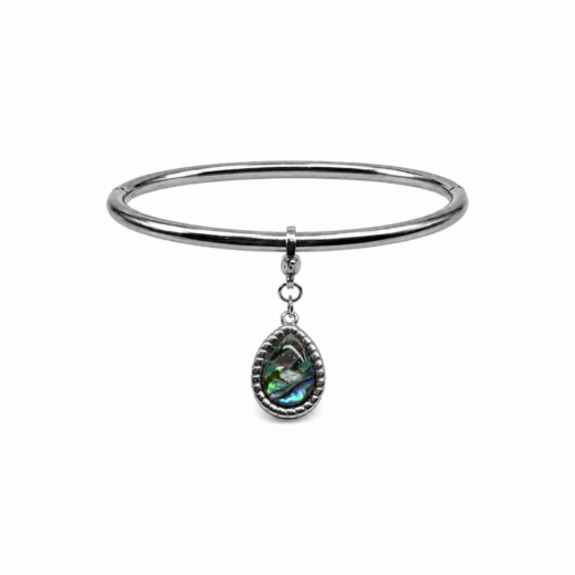 Bracelete Feminino Aço Inox 316L Liso Gota Abalone