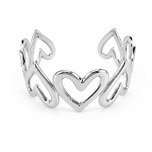Bracelete Feminino Aço Inox Coração Grande Vazado Luxo Regulável