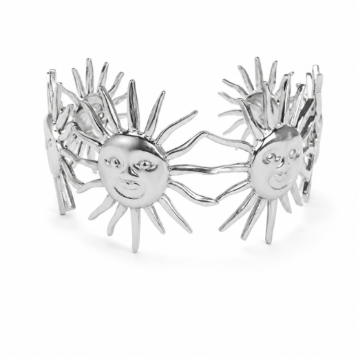 Bracelete Feminino Aço Inox 316L Sol Grande Esotérico Regulável