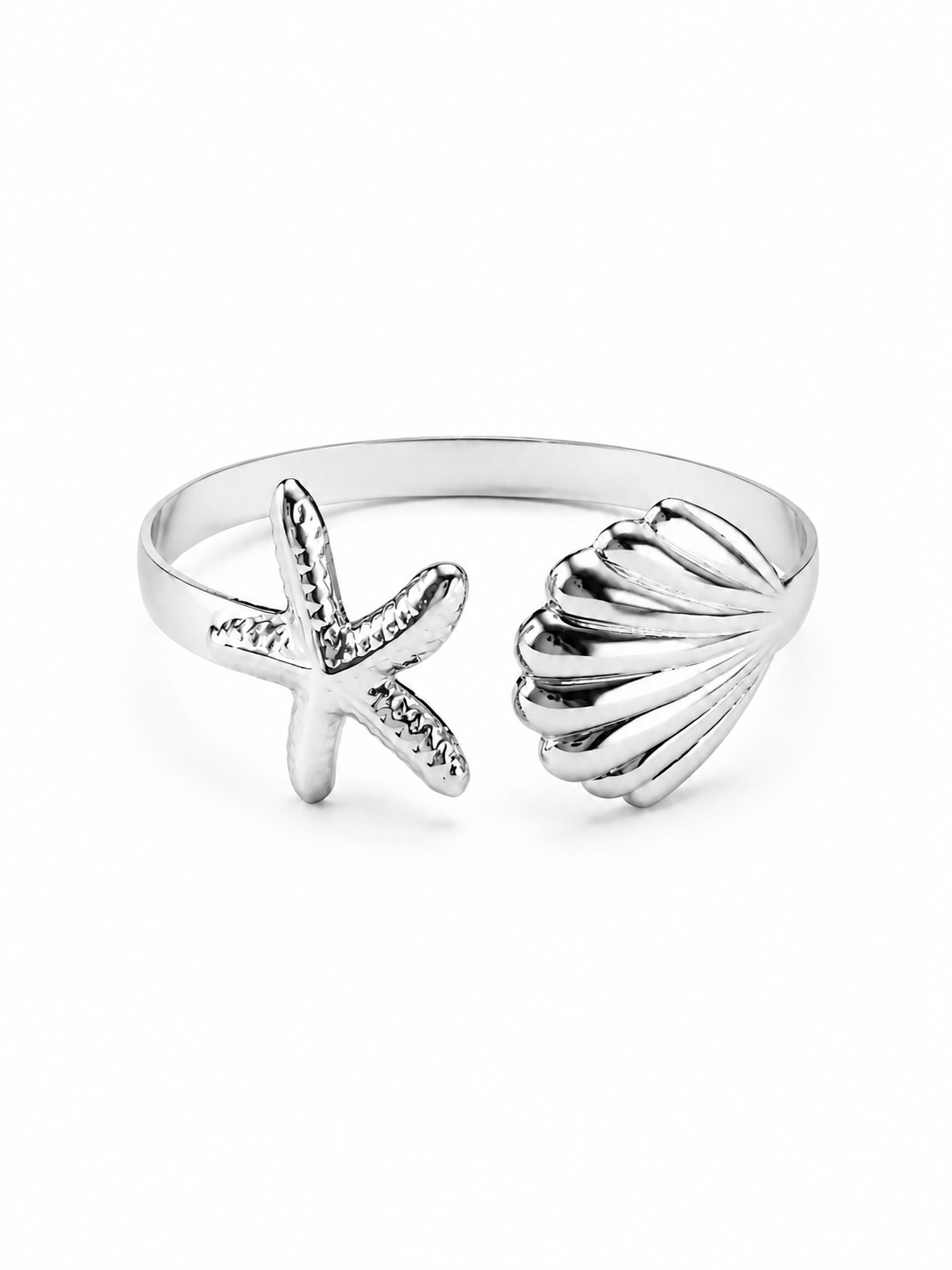 Eternos Acessórios - Bracelete Feminino Aço Inox 316L Estrela Do Mar e Concha Shell Grande Regulável Bracelete Feminino Aço Inox 316L Estrela Do Mar e Concha Shell Grande Regulável