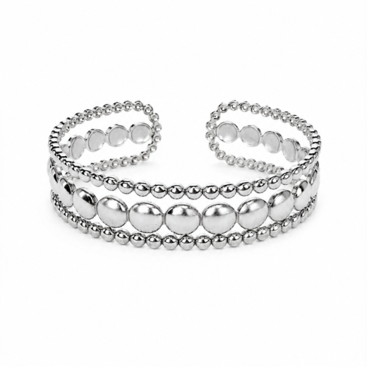 Bracelete Feminino Aço Inox 316L Esferas Regulável