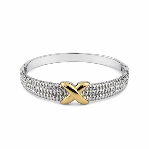 Bracelete Feminino X Prata e Dourado Dourado
