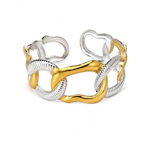 Bracelete Feminino Ajustável Corrente Prata e Dourado Dourado Regulável