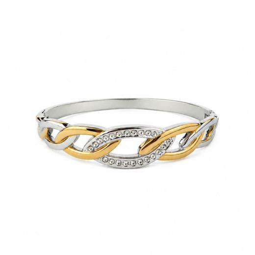 Bracelete Feminino Corrente Elo Strass Prata e Dourado Dourado