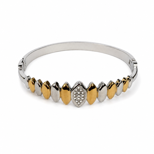 Bracelete Feminino Navete Vertical Prata e Dourado