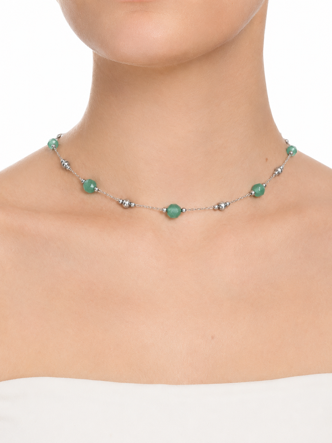 Eternos Acessórios - Gargantilha Feminina Aço Inox Cristais Verde Bolinha Regulável 33 a 45 cm Gargantilha Feminina Aço Inox Cristais Verde Bolinha Regulável 33 a 45 cm
