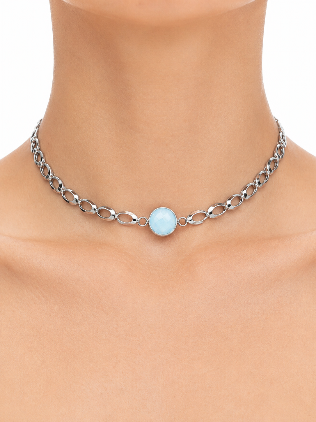 Eternos Acessórios - Gargantilha Feminina Aço Inox Pingente Azul Opal Regulável 33 a 45cm Gargantilha Feminina Aço Inox Pingente Azul Opal Regulável 33 a 45cm