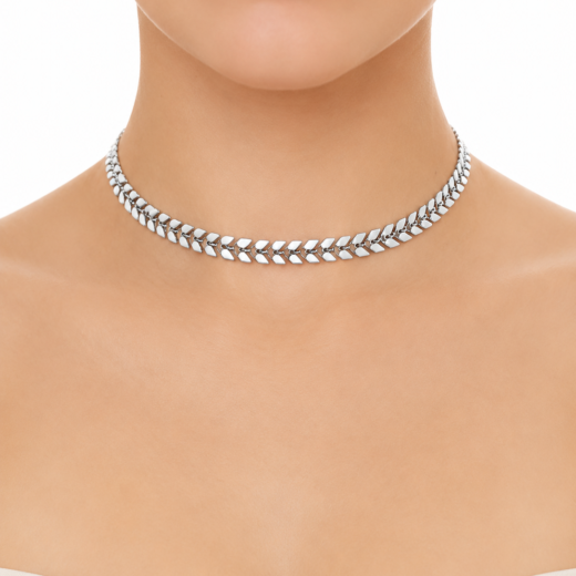 Gargantilha Feminina Aço Inox Raminho Branca Regulável 33 a 45cm