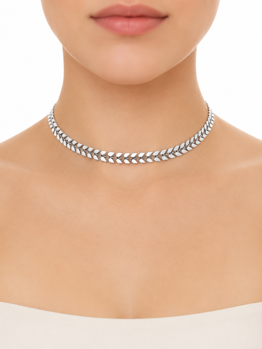 Eternos Acessórios - Gargantilha Feminina Aço Inox Raminho Branca Regulável 33 a 45cm
