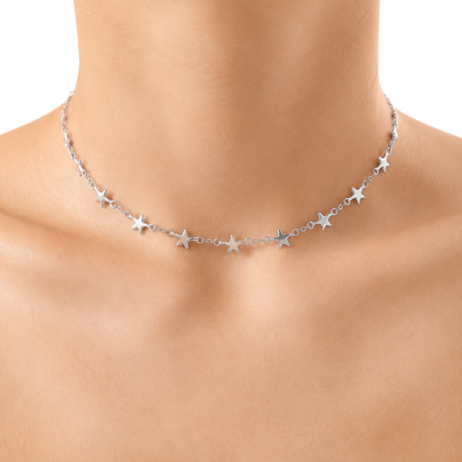 Gargantilha Feminina Aço Inox Estrelas Pequena Regulável 33 a 45cm