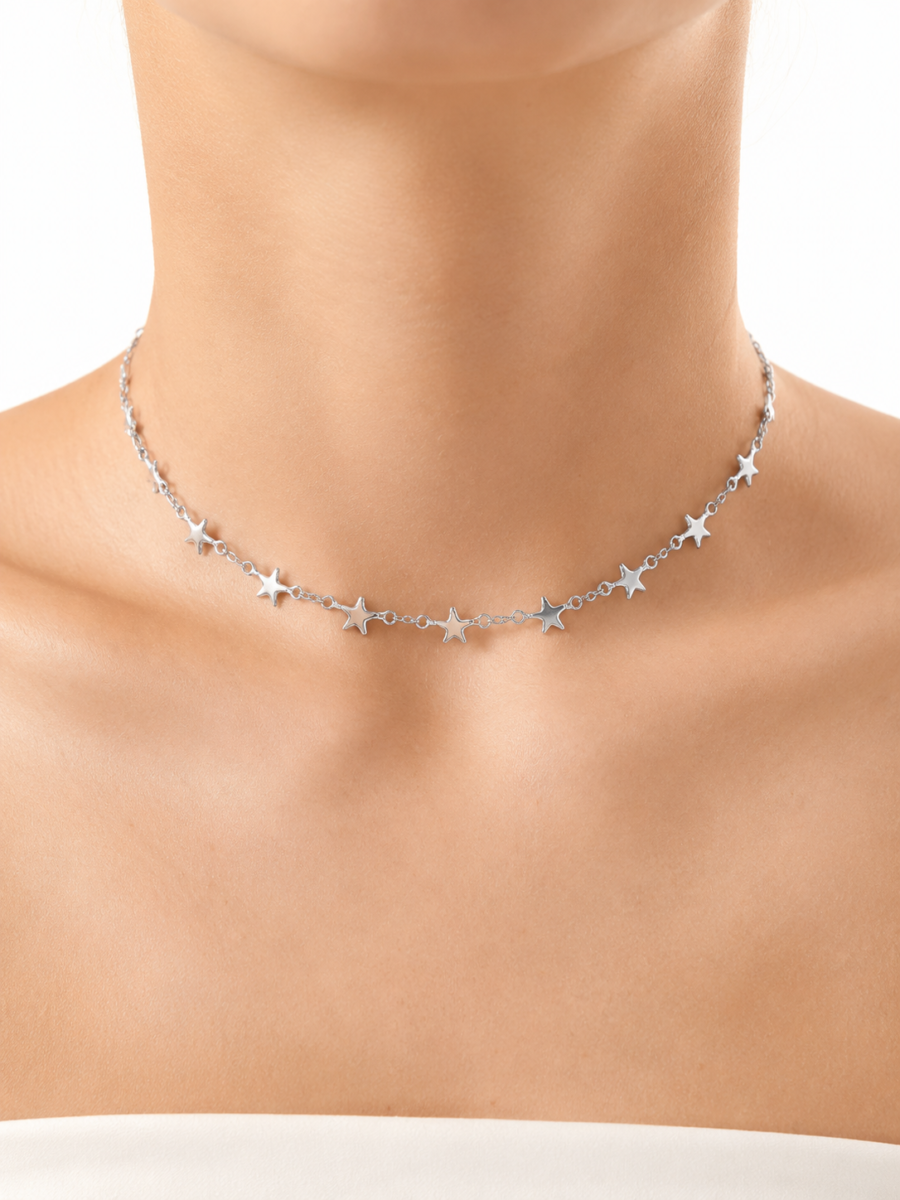 Eternos Acessórios - Gargantilha Feminina Aço Inox Estrelas Pequena Regulável 33 a 45cm