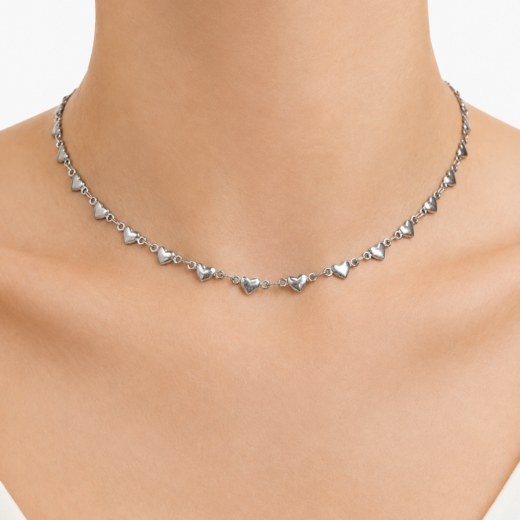 Gargantilha Feminina Aço Inox Corações Pequeno Liso Regulável 33 a 45cm