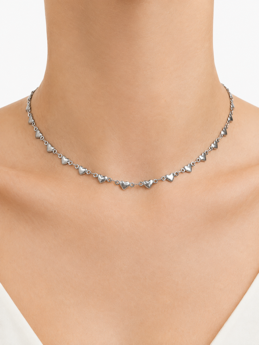 Eternos Acessórios - Gargantilha Feminina Aço Inox Corações Pequeno Liso Regulável 33 a 45cm