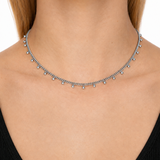 Gargantilha Feminina Aço Inox Bolinhas Regulável 33 a 45cm