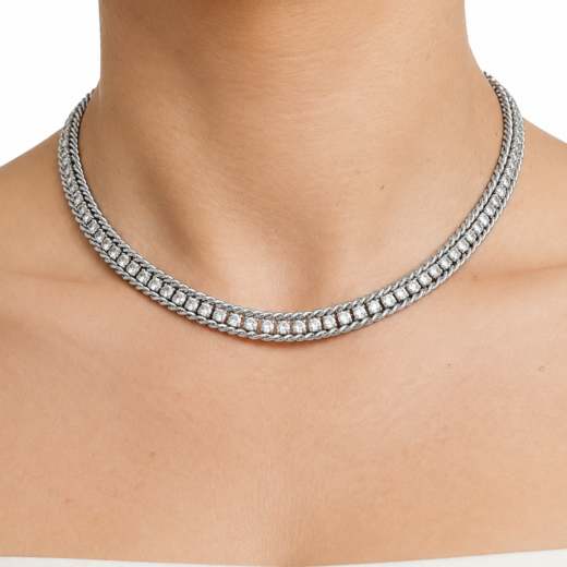 Gargantilha Feminina Aço Inox Riviera Cristal longa