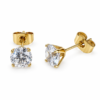 Eternos Acessórios - Brinco Feminino Aço Inox Dourado Ponto De luz Zircônea 6mm