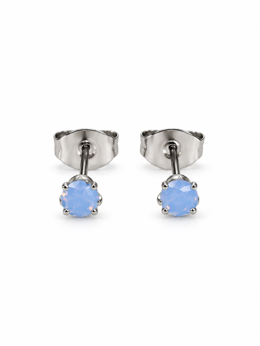Eternos Acessórios - Brinco Feminino Aço Inox Dourado Ponto De luz Pedra da Lua 3mm