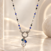 Eternos Acessórios - Colar Feminino Aço Inox 316L Cristais Azul Sáfira Pérola 45cm