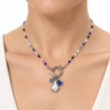 Eternos Acessórios - Colar Feminino Aço Inox 316L Cristais Azul Sáfira Pérola 45cm