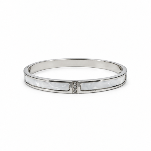 Bracelete Feminino Aço Inox 316L Madri Pérola e Cristal