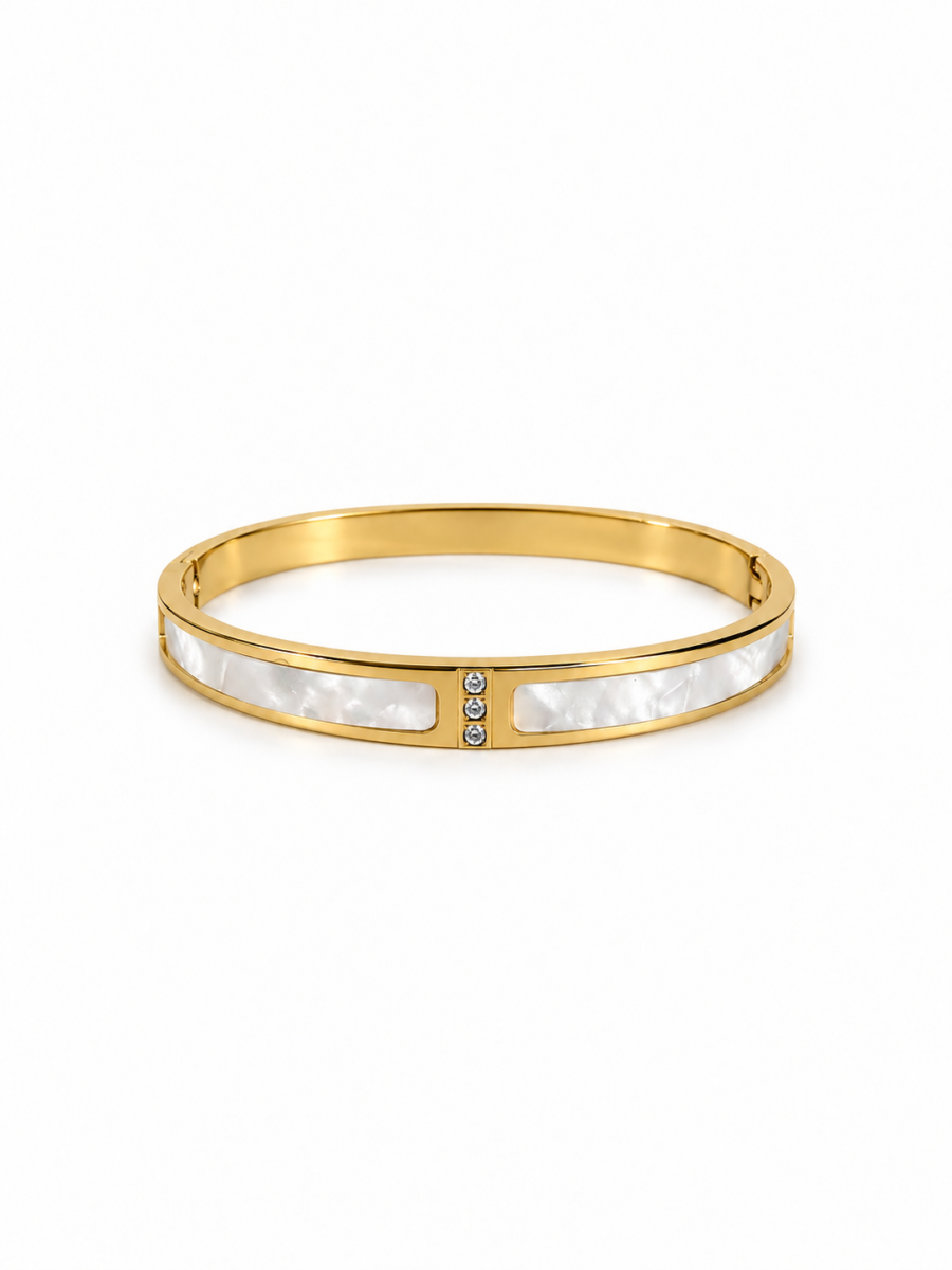 Eternos Acessórios - Bracelete Feminino Aço Inox Dourado 316L Madri Pérola e Cristal Eternos Acessórios - Bracelete Feminino Aço Inox Dourado 316L Madri Pérola e Cristal