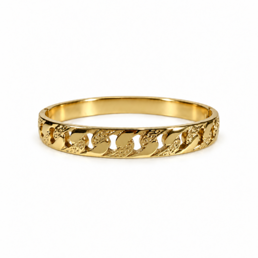 Bracelete Feminino Aço Inox 316L Dourado Corrente Frisado