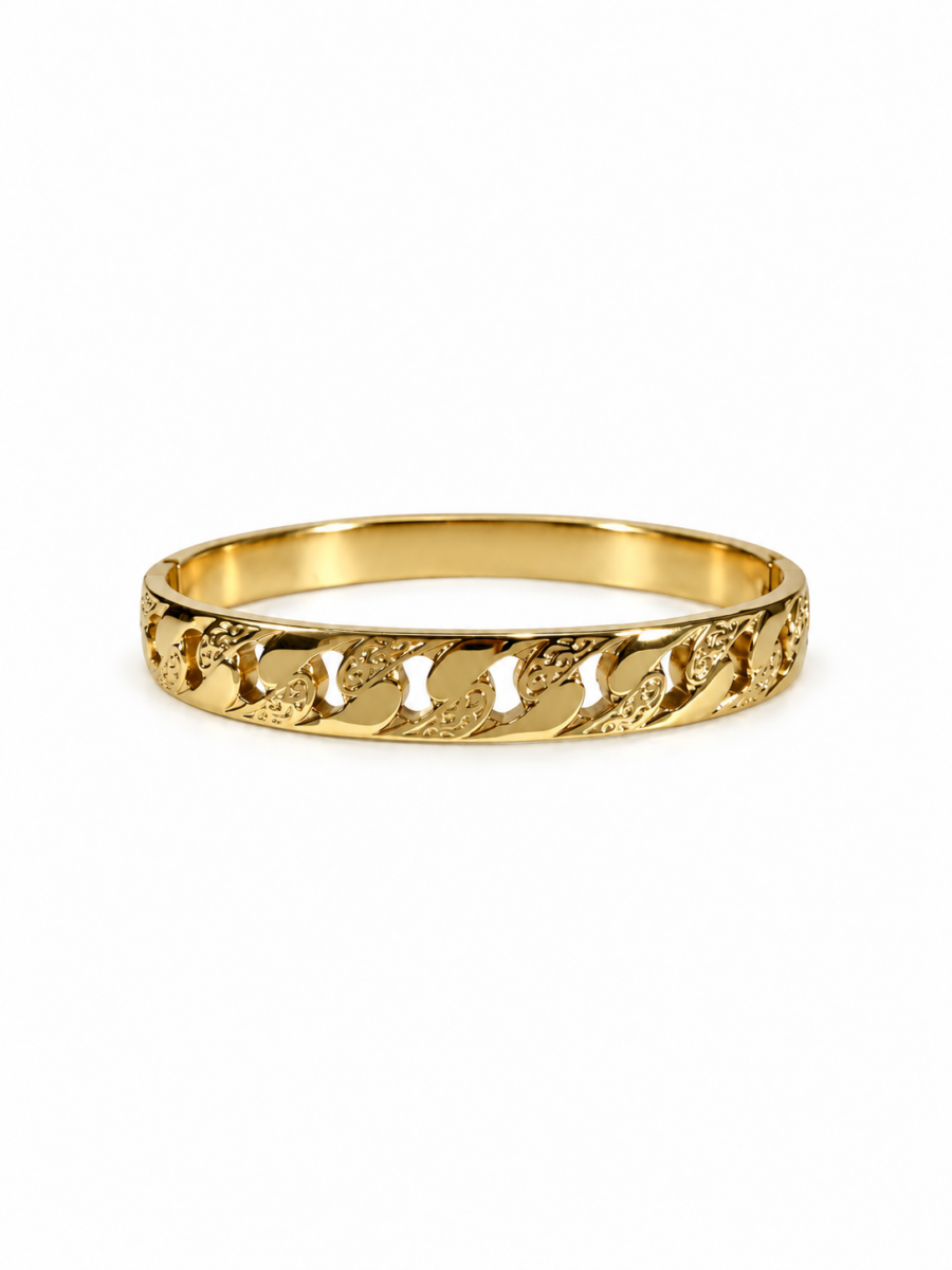 Eternos Acessórios - Bracelete Feminino Aço Inox 316L Dourado Corrente Frisado