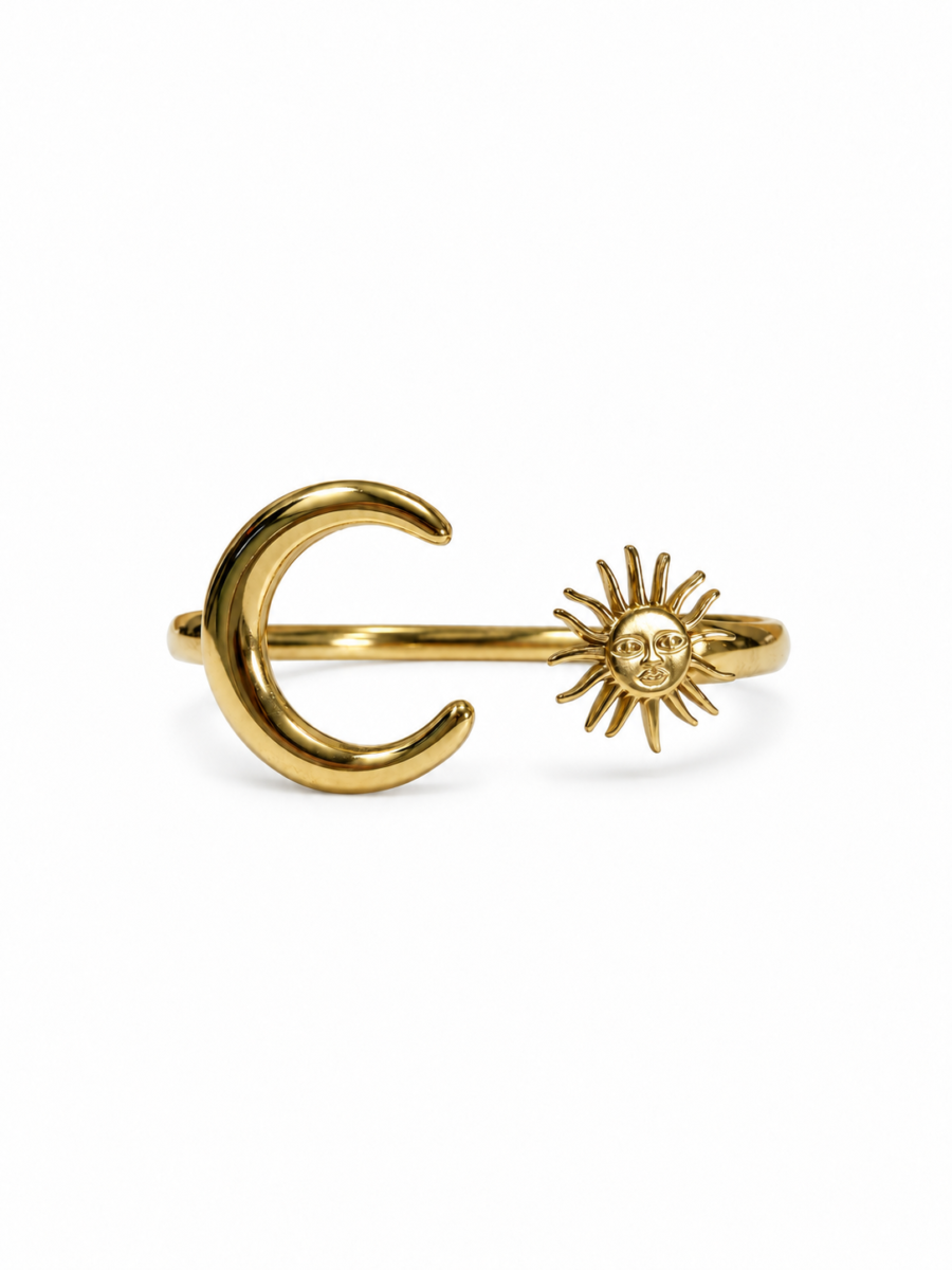 Eternos Acessórios - Bracelete Feminino Aço Inox 316L Dourado Lua e Sol