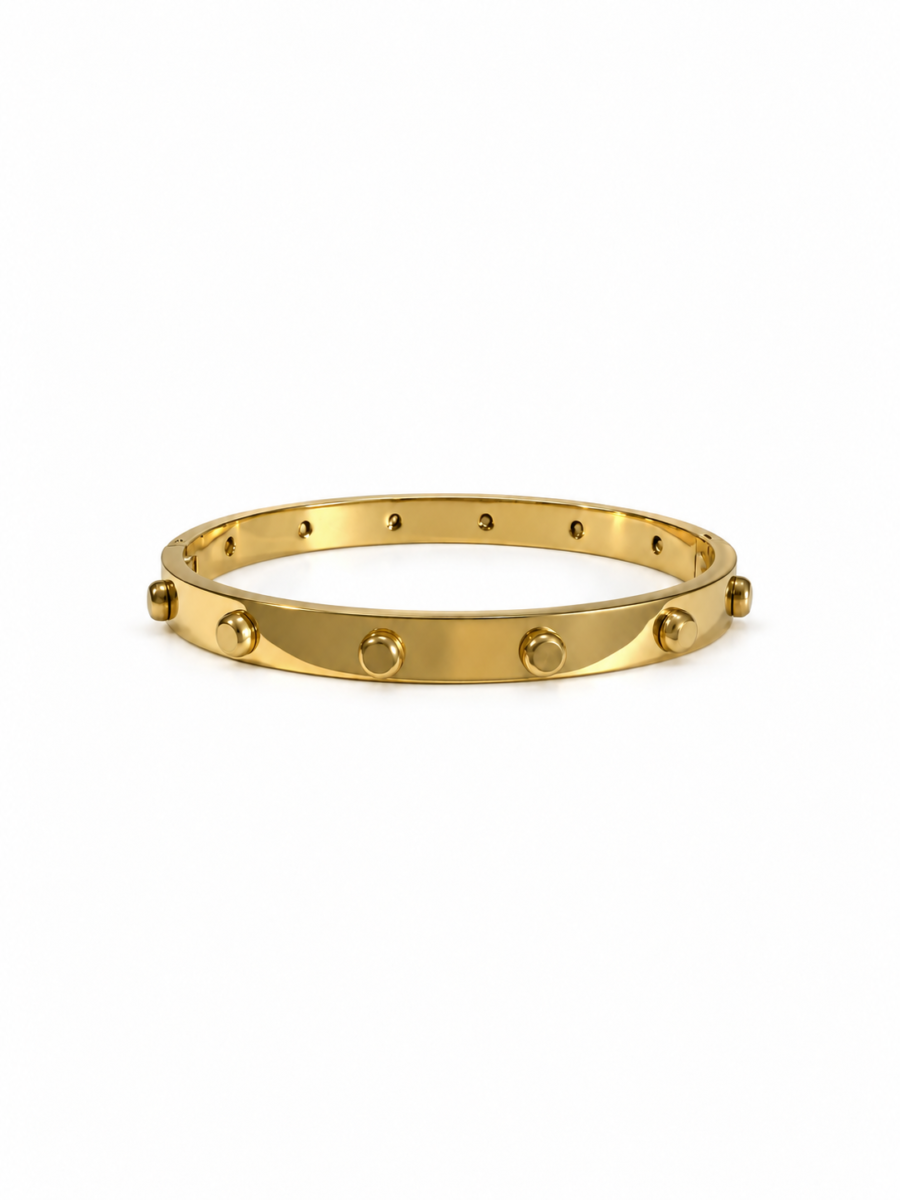 Eternos Acessórios - Bracelete Feminino Aço Inoxidável 316L Dourado Spike Liso
