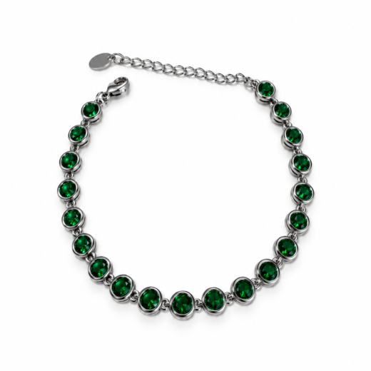 Pulseira Feminina Aço Inox 316L Zircônea Verde Esmeralda Regulável