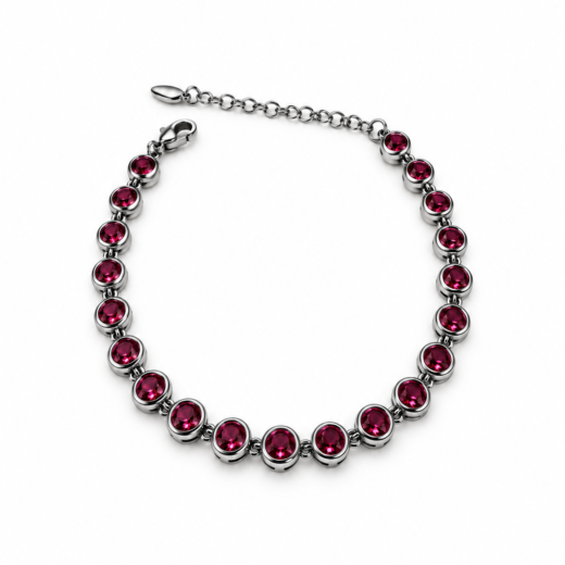 Pulseira Feminina Aço Inox 316L Zircônea Rosa Regulável