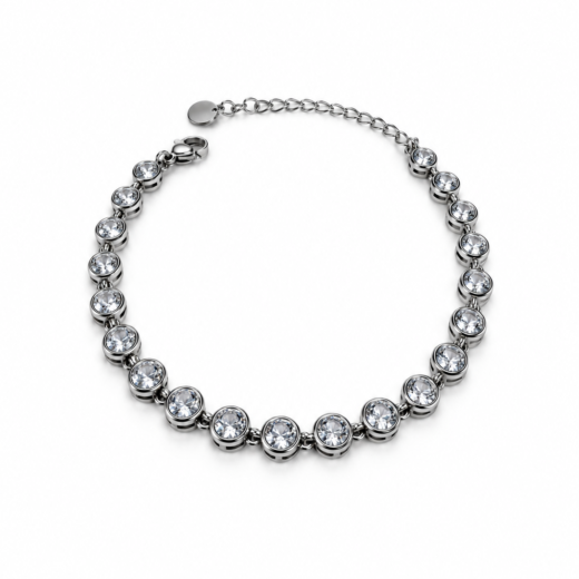Pulseira Feminina Aço Inox 316L Zircônea Cristal Regulável