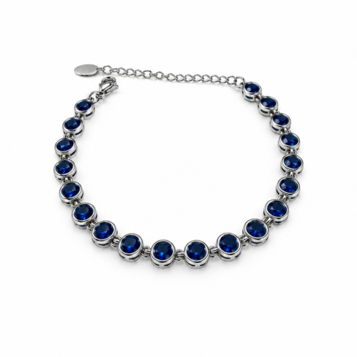 Pulseira Feminina Aço Inox 316L Zircônia Azul Sáfira Regulável