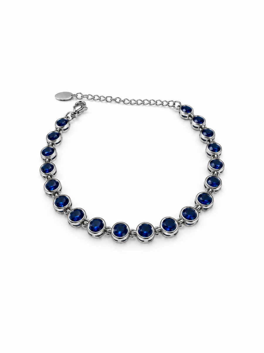 Eternos Acessórios - Pulseira Feminina Aço Inox 316L Zircônia Azul Sáfira Regulável